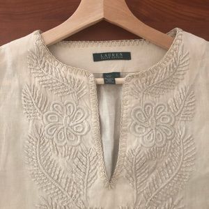 Lauren by Ralph Lauren Embroidered Linen Tunic, Size Large, EUC!